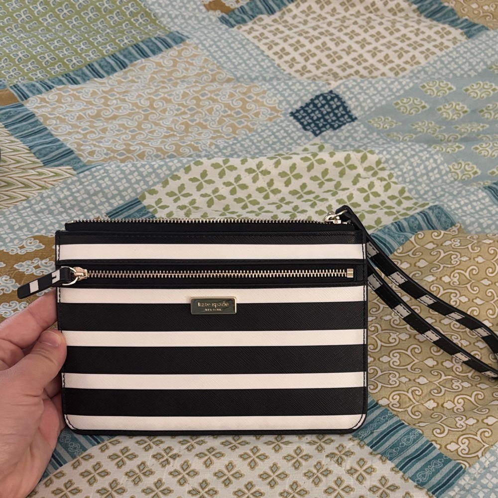 Kate Spade Black and Cream Striped Clutch